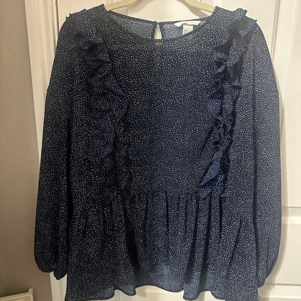 H&M Navy Blue Ruffle Blouse